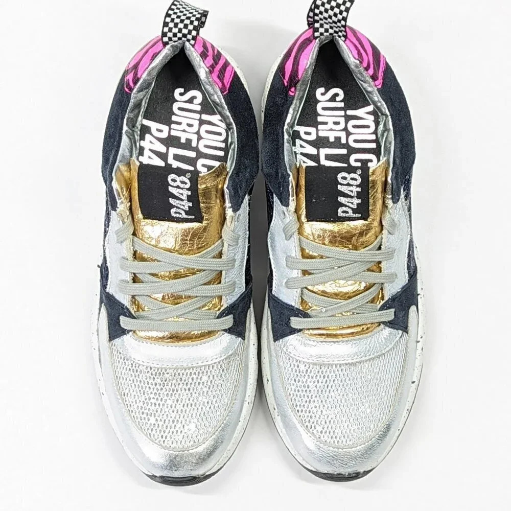 P448 Women's Alex Lace-Up Metallic Leather Sneakers Saturn Size 37 EU MSRP $298 - Picture 3 of 12